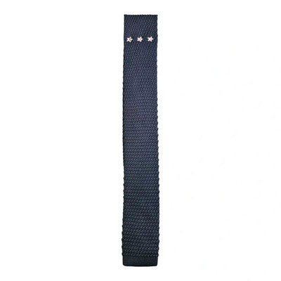 Owen Scott Navy Blue Knit Tie with 3 Star Pattern Mens Vintage Retro Wedding Formal Designer