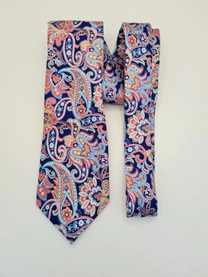 Blue Paisley Pattern Wedding Silk Tie | Designer Mens Tie UK BX14 Vintage Retro Formal Classic