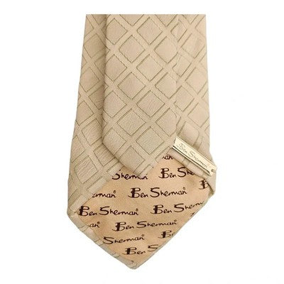 Ben Sherman Cream and Green Silk Tie Mens Vintage Retro Wedding Formal Designer Classic Necktie