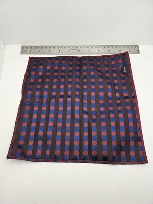 Mens Pocket Square Burgundy Vtg Retro Wedding Pre-Loved Vintage Poly 8''-10'' Silk Handkerchief