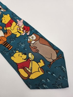 Disney Tie Rack Silk Tie Mens Green Winnie the Pooh Novelty Vtg Neck Clearance Vintage Retro