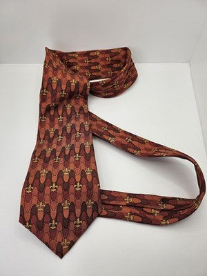Aquascutum Silk Tie Mens Orange Brown Fleur de Lis Retro Wedding Neck Tie Vintage Formal