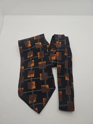 Vintage Hugo Boss Retro pattern Black Mens Silk Tie Wedding Formal Neck Tie BX15 Designer