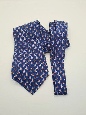 Tie Rack Blue Boat Pattern Mens Silk Tie Classic Designer Necktie BX12 Vintage R Retro Wedding