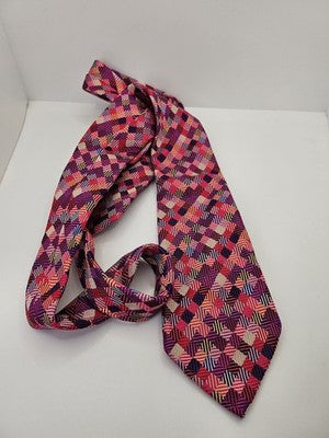 Duchamp London Silk Tie Mens Pink Purple Geometric Diamond Wedding Neck Tie Vintage Retro