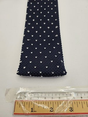 Skinny Knitted Navy Tie Men Polka Dot Woven Square End Necktie Mod Mens Vintage Retro Wedding