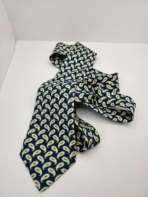 Yves Saint Laurent Silk Tie Mens Blue Green Paisley Vtg Wedding Neck Tie Vintage Retro Formal