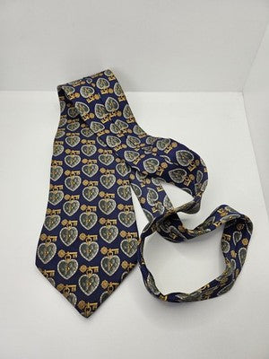 Christian Dior Silk Tie Mens Blue Gold Hearts Keys Vtg Wedding Neck Tie Vintage Retro Formal