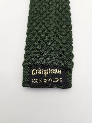 Crimplene Skinny Knitted Green Tie Men Textured Woven Square End Necktie Mod Mens Vintage Retro