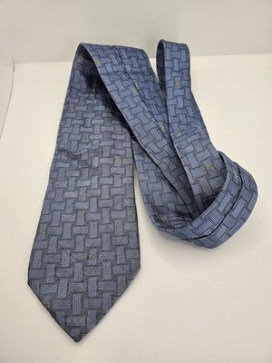 Burberry London Silk Tie Mens Blue Grey Basketweave Geometric Neck Tie Clearance Vintage Retro