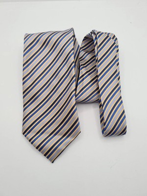 Saville Row Yellow Blue Stripe Mens Silk Tie Classic Designer Necktie BX11 Vinta Vintage Retro