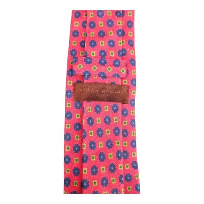 Atlas Design Pink Floral Linen Tie Mens Vintage Retro Wedding Formal Designer Classic Necktie