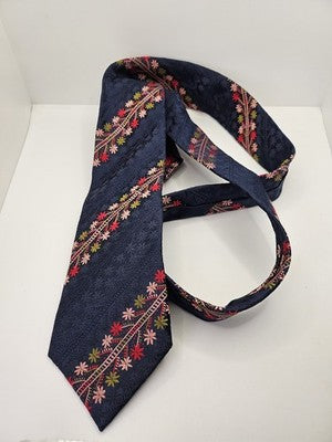 Paul Smith Silk Tie Mens Blue Floral Embroidered Pink Red Wedding Neck Tie Vintage Retro Formal