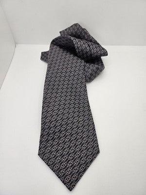 Gucci Silk Tie Mens Black Grey Pink GG Monogram Logo Vtg Wedding Neck Tie Vintage Retro Formal