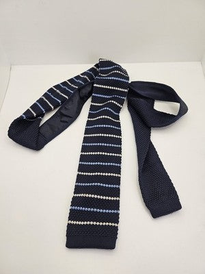 D.berite Skinny Knitted Navy Tie Men Striped Woven Square End Necktie Mod Mens Vintage Retro