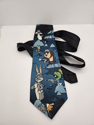 Picasso Silk Tie Mens Blue Looney Tunes Novelty Cartoon Vtg Wedding Clearance Vintage Retro