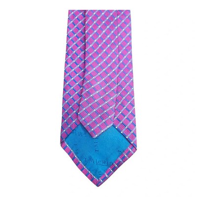 TM Lewin Purple Check Silk Tie Mens Vintage Retro Wedding Formal Designer Classic Necktie