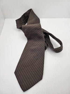 Mens Silk Tie Brown White Polka Dot Textured Vtg Wedding Neck Tie Italy Vintage Retro Formal