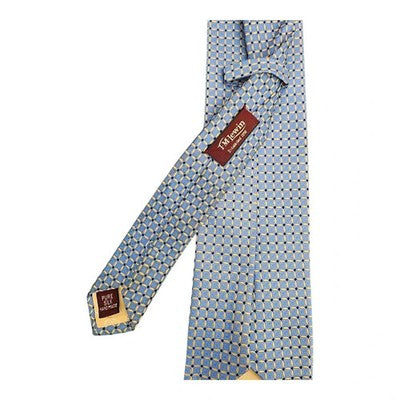 TM Lewin Pale Blue and Yellow Square Pattern All Silk Tie Mens Vintage Retro Wedding Formal
