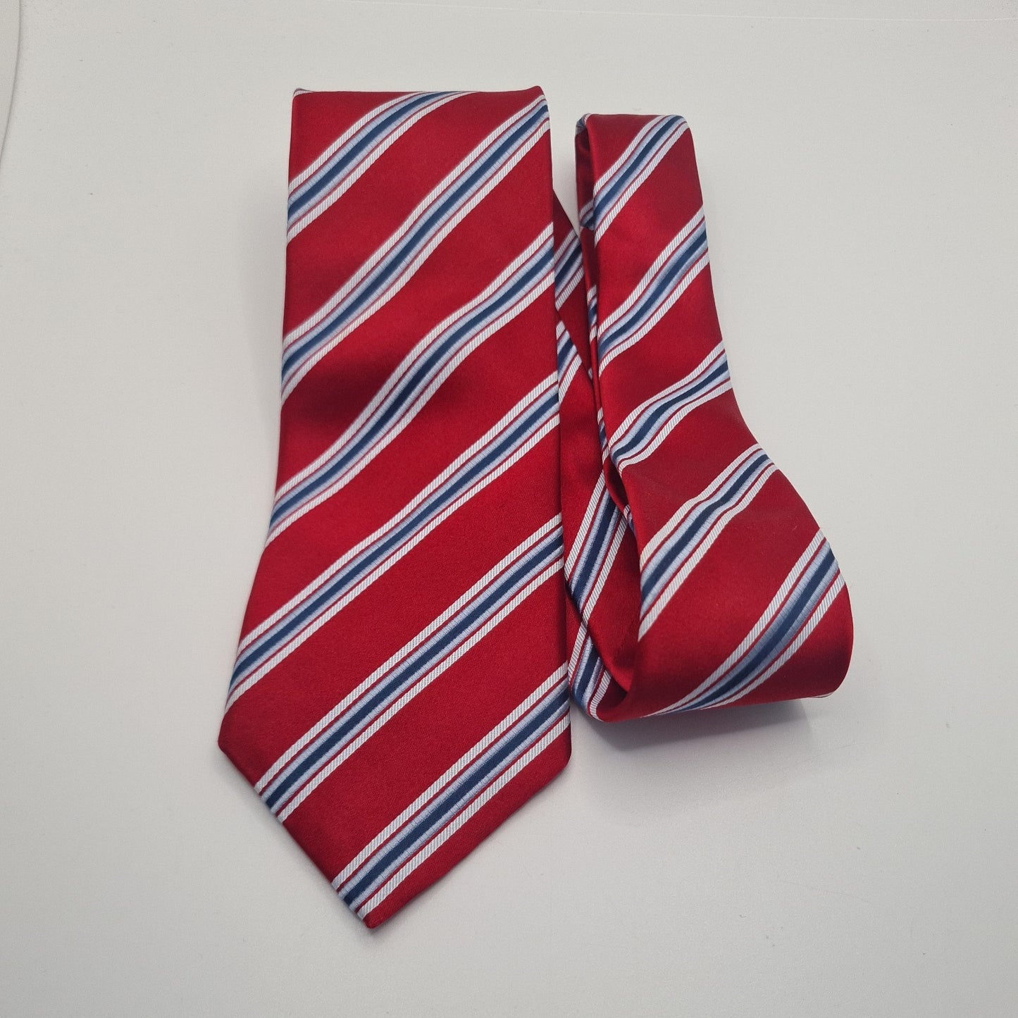 M&S Red Stripe Mens Silk Tie Classic Designer Necktie Formal Business Striped Vintage Mens Tie UK BX8