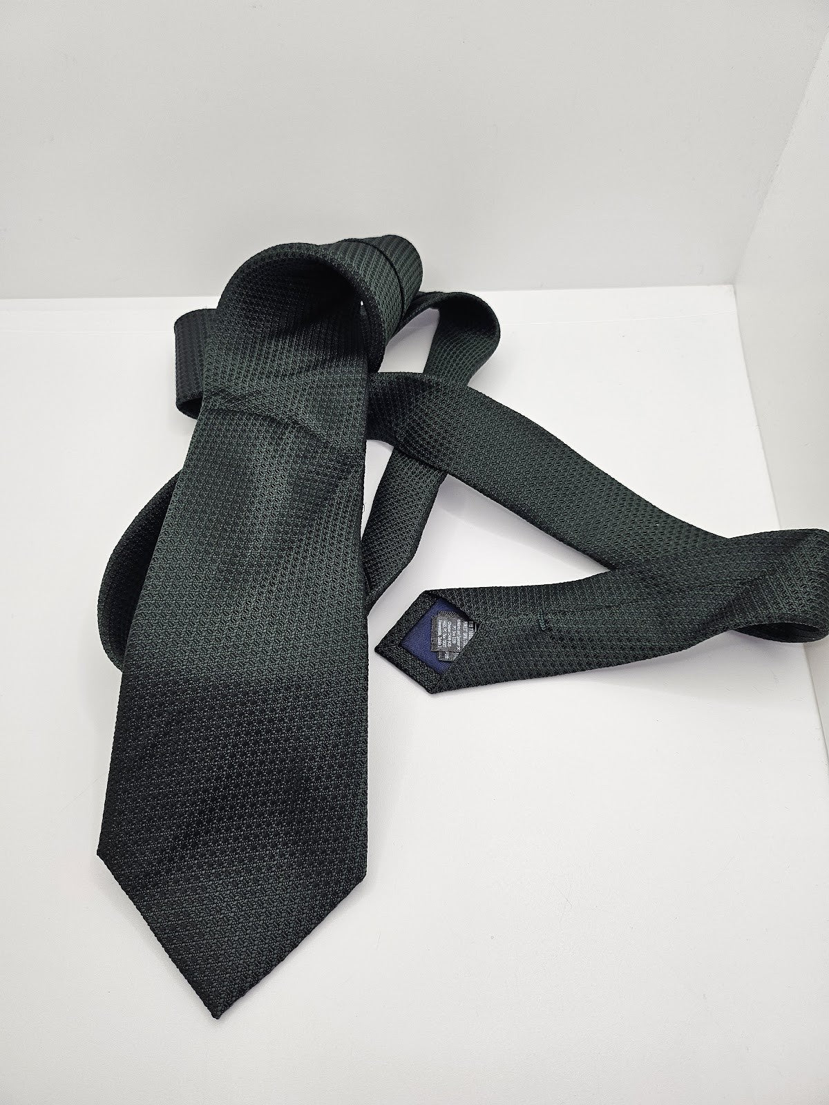 M&S Mens Silk Tie Forest Green Geometric Vtg Retro Wedding Neck Tie