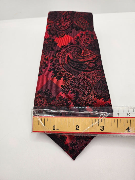 Hawes & Curtis Silk Tie Mens Red Black Paisley Geometric Vintage Neck Tie BX25