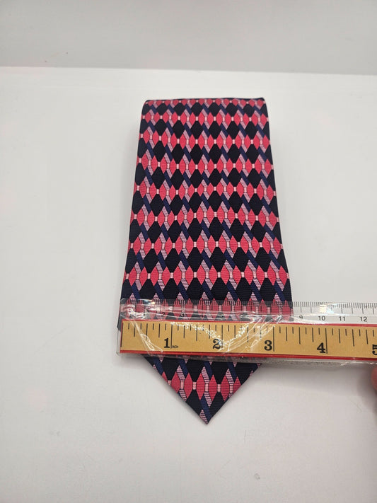 John Lewis Silk Tie Mens Pink Navy Geometric Designer Wedding Retro Necktie BX18