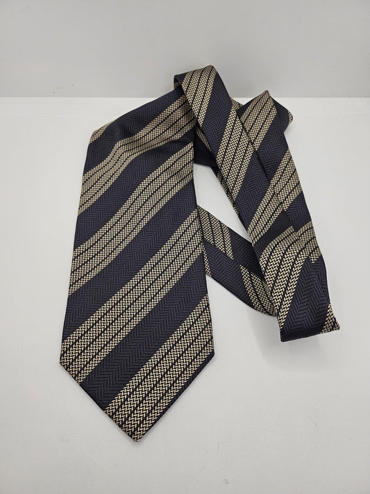 Giorgio Armani Mens Silk Tie Black Grey Striped Vtg Retro Wedding Neck Tie R1