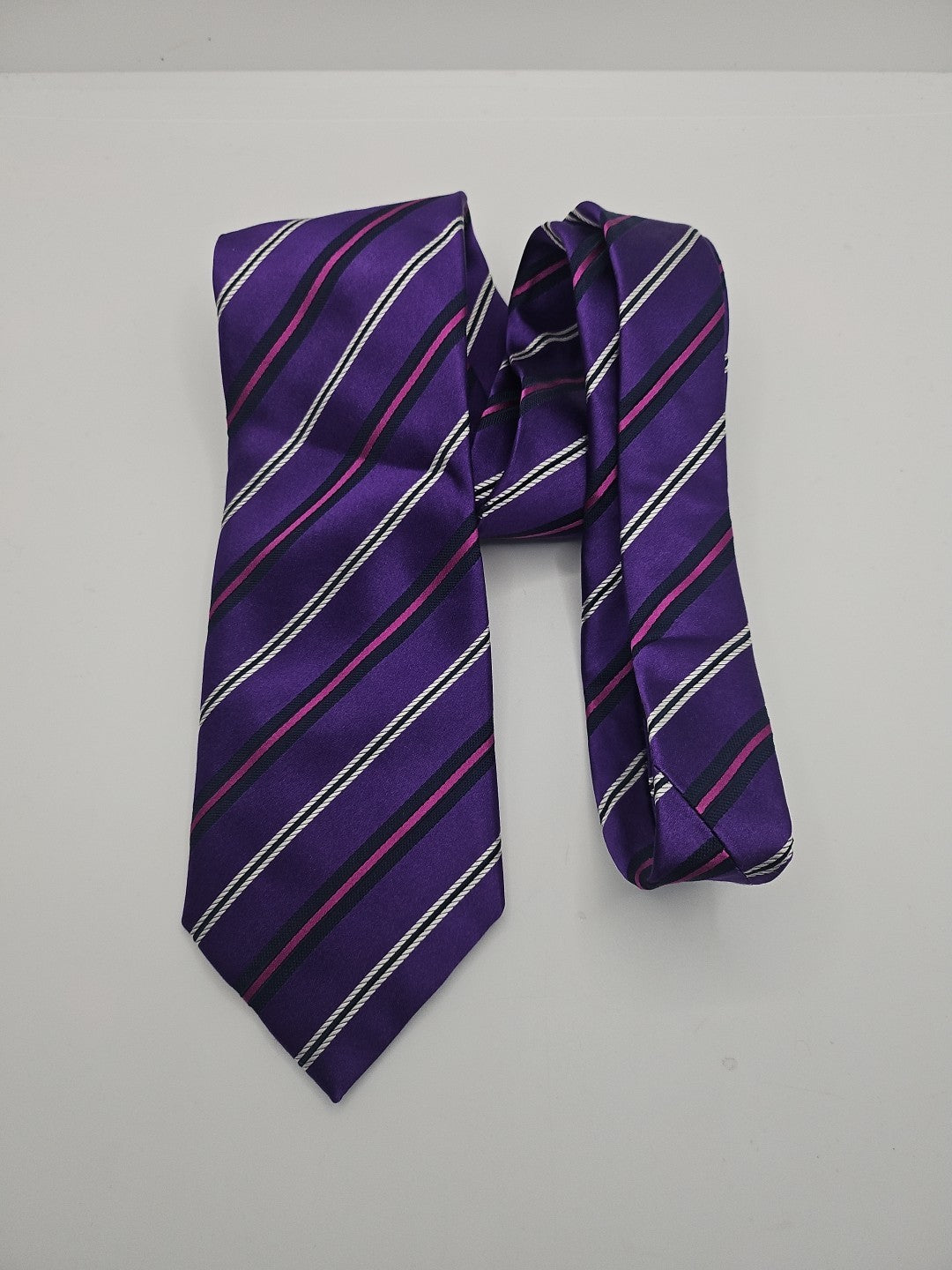 M & S Purple Stripe Pattern Mens Silk Tie Wedding Formal Neck Tie BX16