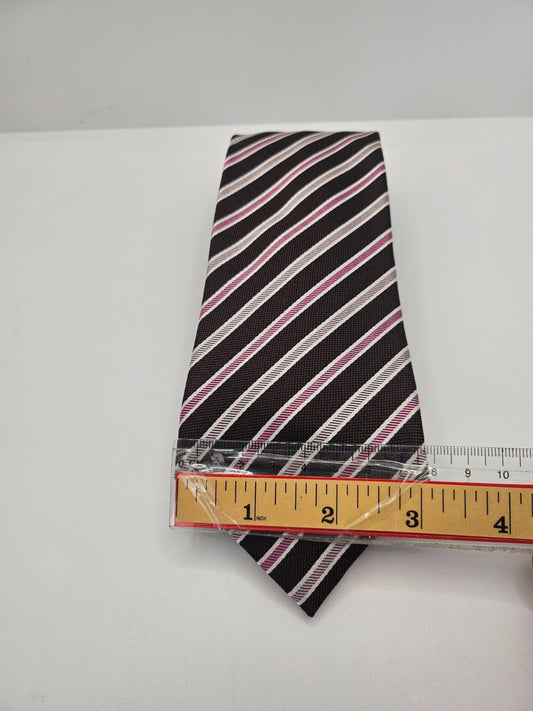 Van Buck Silk Tie Mens Brown Pink Striped Textured Vtg Retro Wedding Necktie BX2