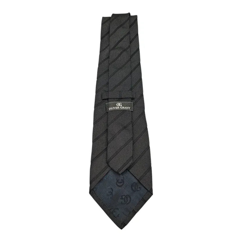 Oliver Grant Black Silk Tie Wedding formal Neck tie Dot Stripe Pattern