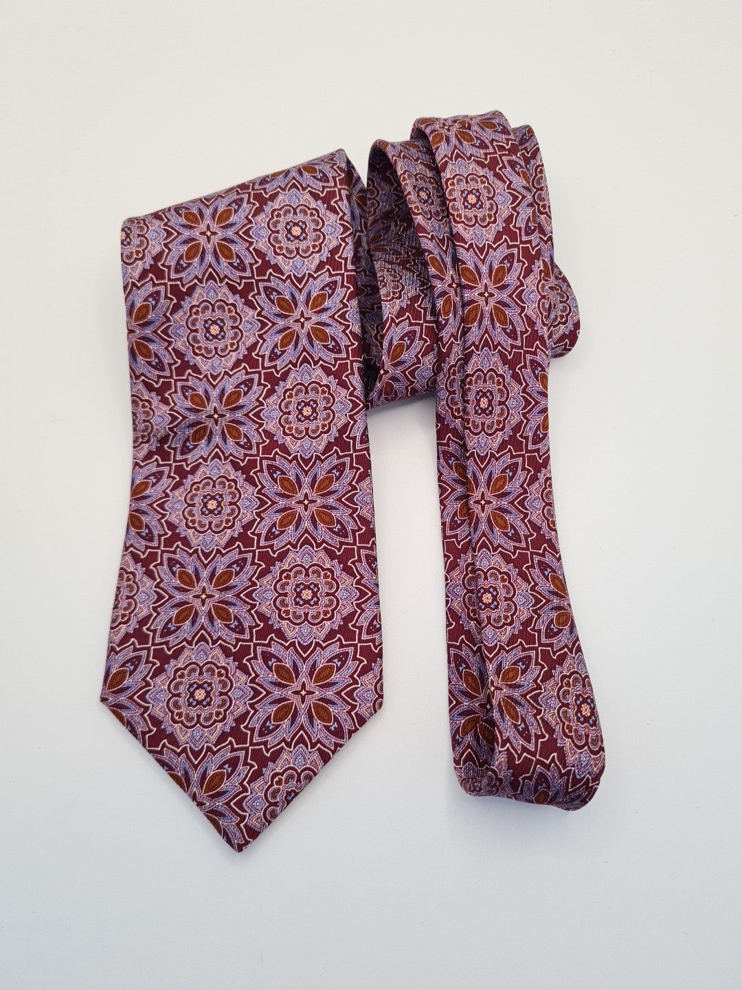 Vintage Maroon / Brown retro Flower Pattern Silk Tie Designer Mens Tie UK Vintage Mens Tie UK BX14