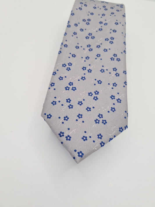 Hawes & Curtis Skinny Grey Flower Wedding Silk Tie | Designer Mens Tie UK BX11