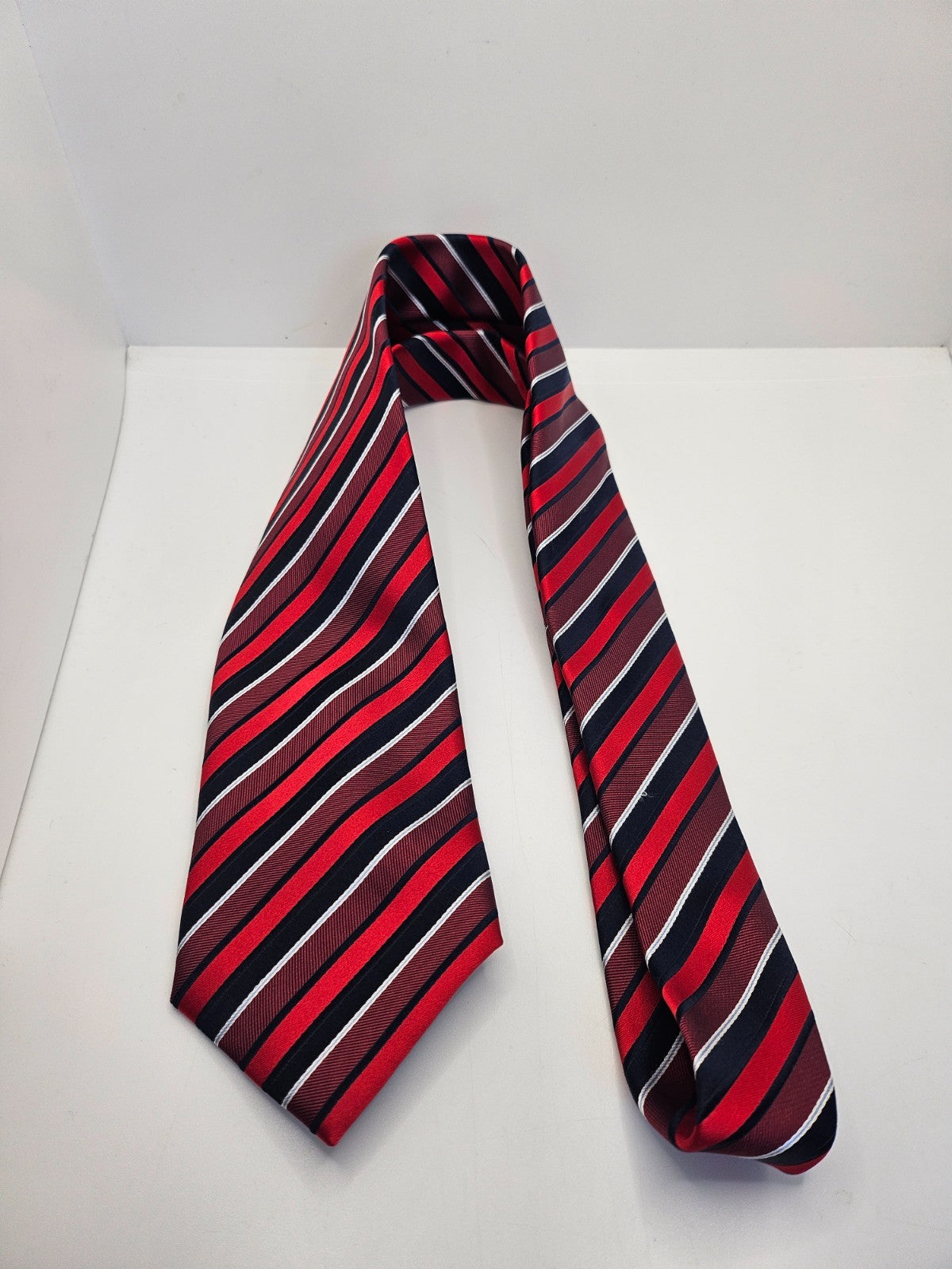 Marks & Spencer Red Navy Striped Silk Tie
