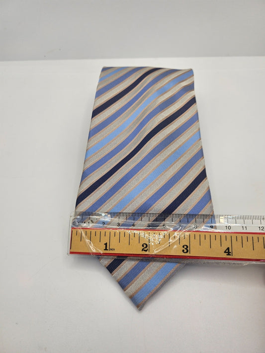 Vintage Mens Silk Tie Double Two Blue Grey Striped Business Retro Neck Tie BX25