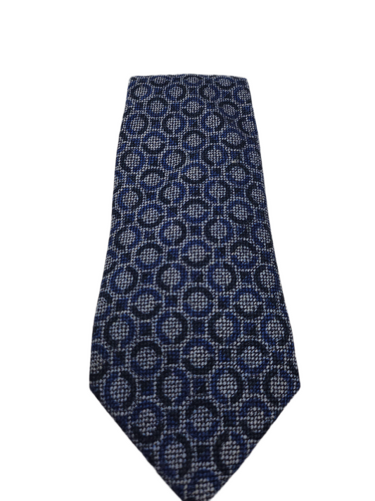 Charles Tyrwhitt Silk Tie Mens Navy Blue Geometric Circular Pattern Necktie BX13