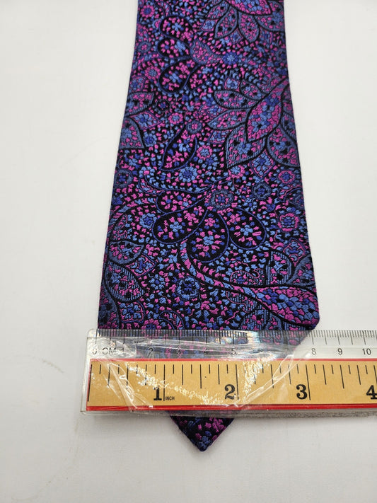 Marks & Spencer Silk Tie Mens Pink Blue Ornate Paisley Floral Retro Neck Tie BX2