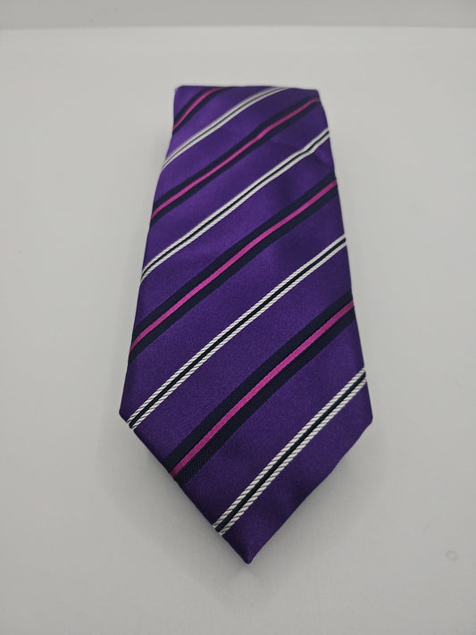 M & S Purple Stripe Pattern Mens Silk Tie Wedding Formal Neck Tie BX16