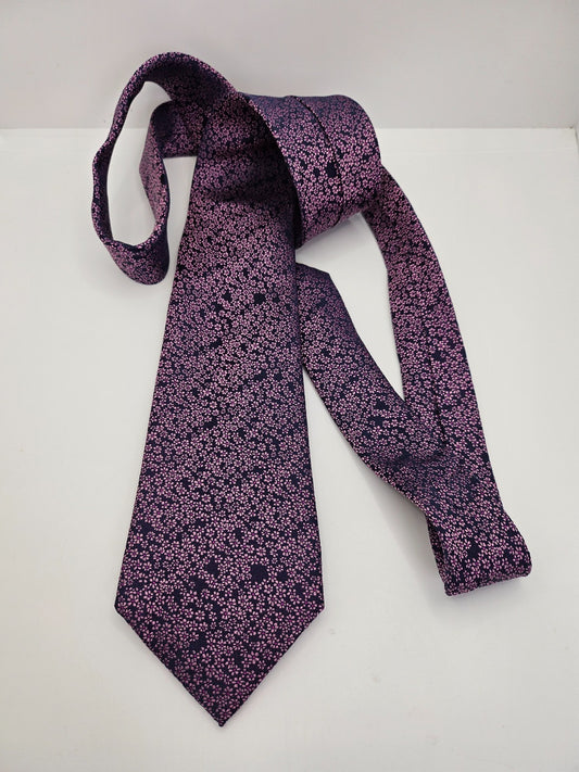 Hawes & Curtis Mens Silk Tie Purple Flower Pattern Vtg Retro Wedding Neck Tie R1
