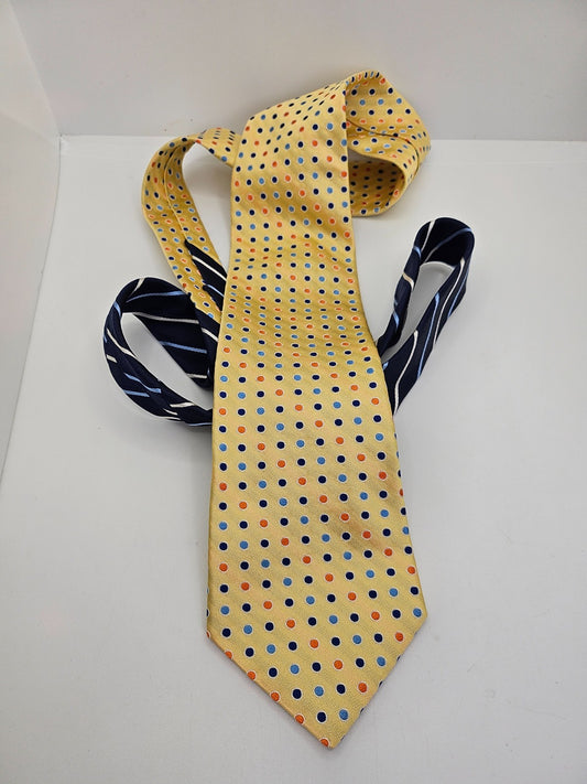 Tommy Hilfiger Mens Silk Tie Yellow Polka Dot Vtg Retro Wedding Neck Tie R1