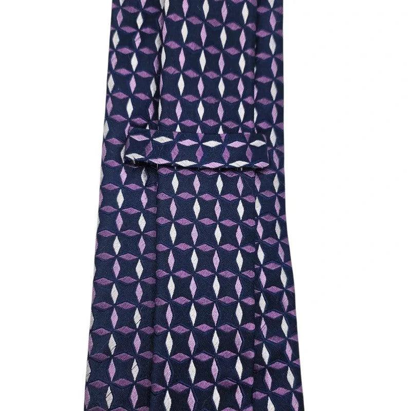 TM Lewin Men's Deep Purple Diamond Contrast Woven Silk Tie