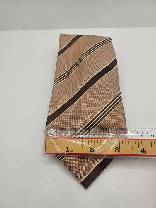 TM Lewin Silk Tie Mens Brown Tan Striped Business Wedding Vintage Neck Tie BX18