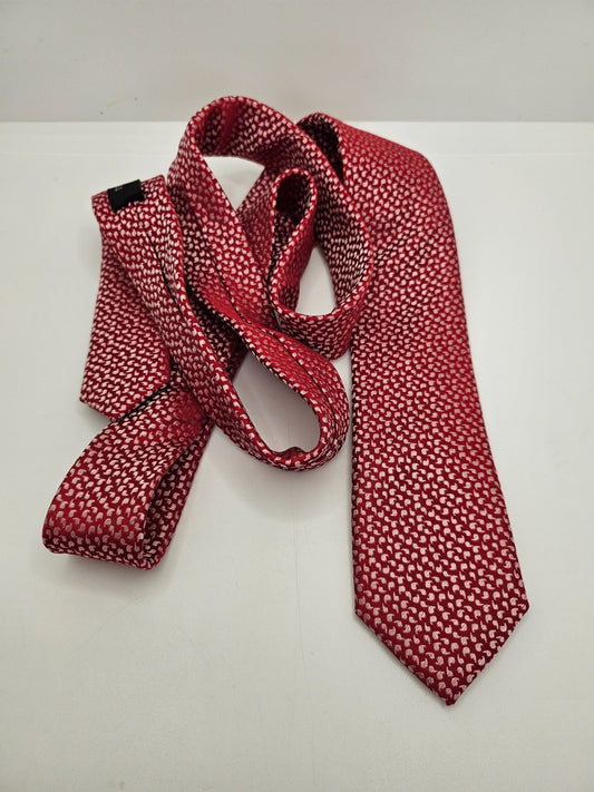Ted Baker Mens Silk Tie Red White Geometric Skinny Vtg Retro Wedding Neck Tie R1