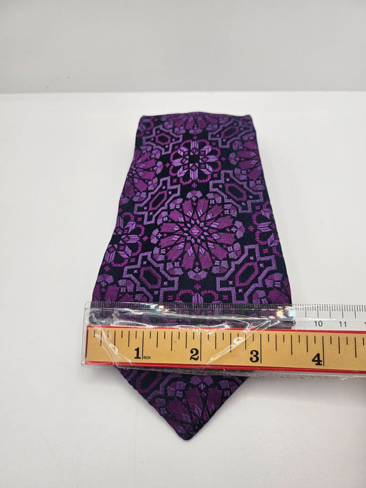 Gieves London Silk Tie Mens Deep Purple Floral Statement Vtg Retro Neck Tie BX10