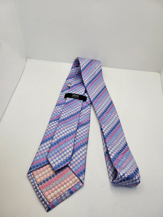 Vintage Mens Silk Tie Marks & Spencer Blue Pink Polka Dot Luxury Neck Tie BX25
