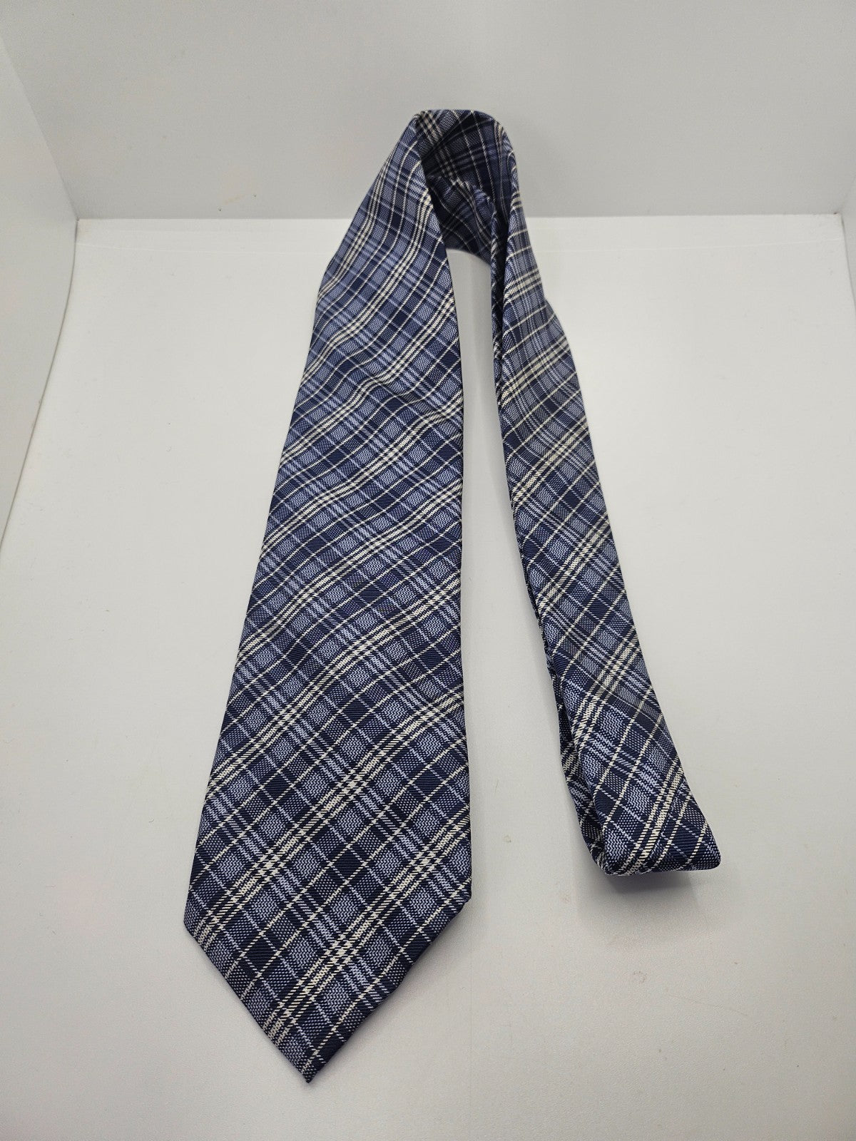 Massimo Dutti Blue Plaid Check Silk Tie