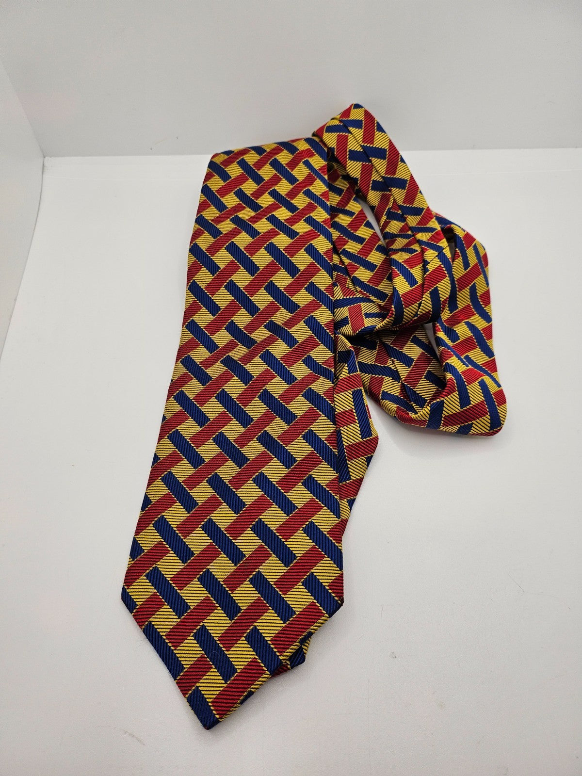 T.M. Lewin & Sons Silk Tie Mens Multi Interlocking Basketweave Vtg Neck Tie BX26