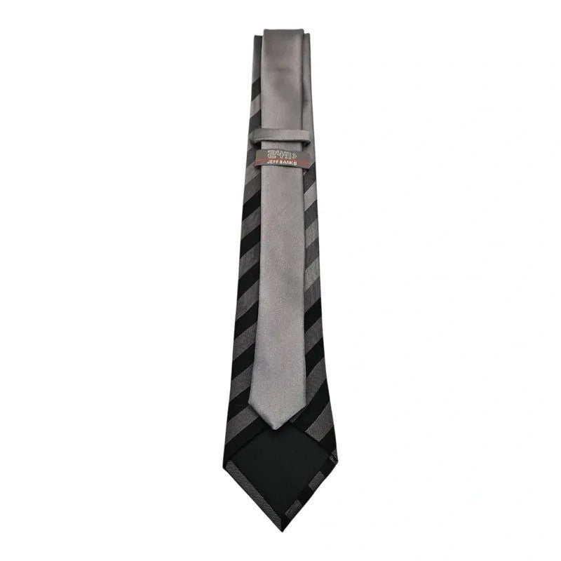 Jeff Banks Grey & Black Striped Wedding formal Neck tie Style Tie