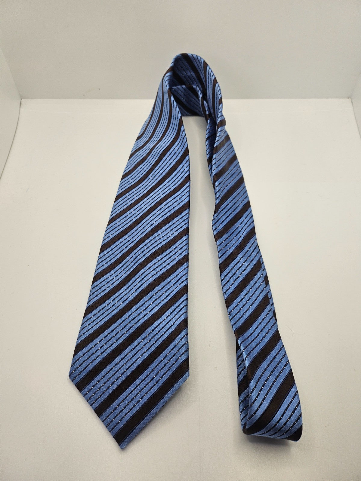 Ermenegildo Zegna Silk Tie Mens Blue Brown Striped Retro Wedding Neck Tie BX10 Vintage Formal