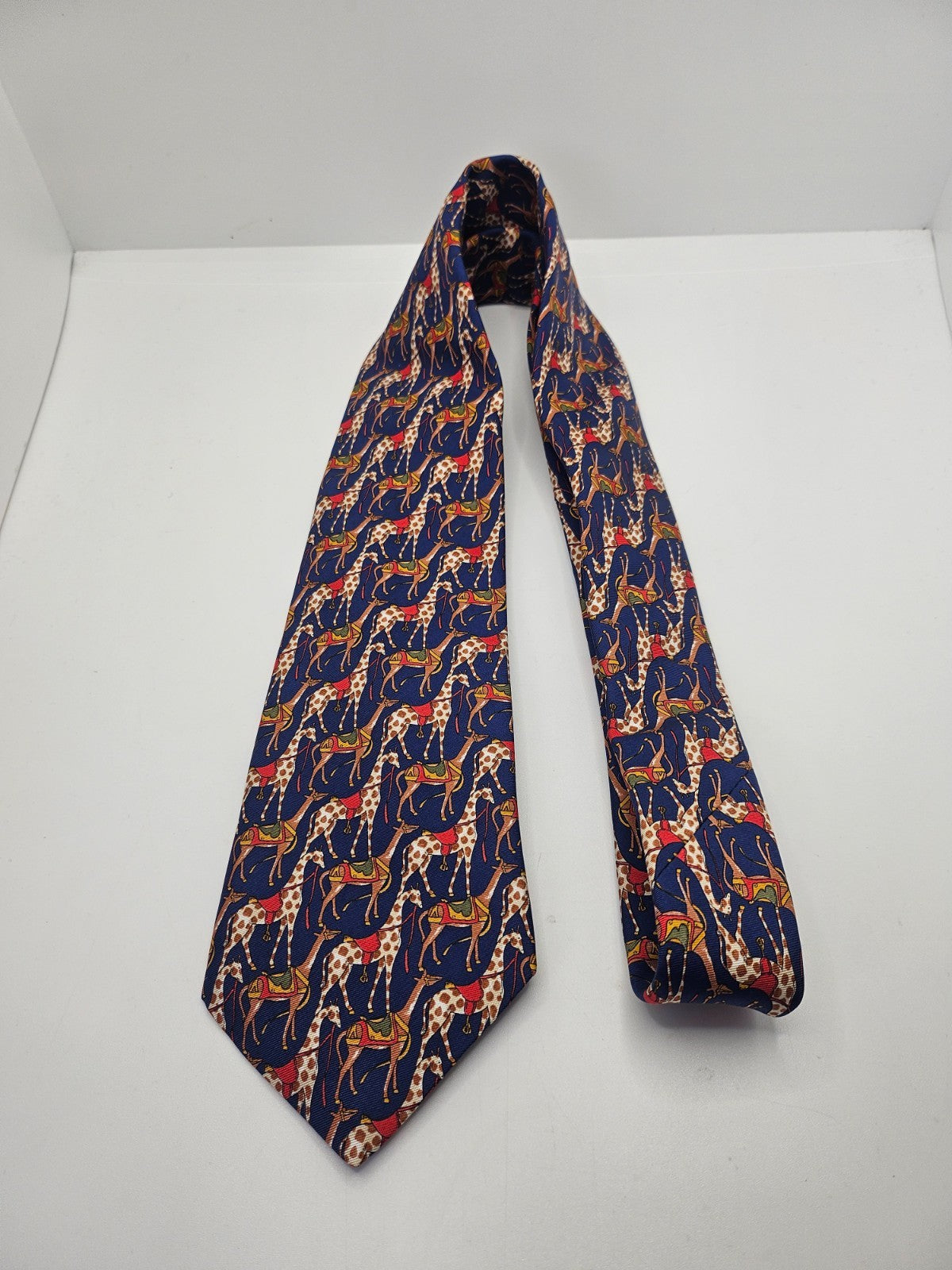 PINK London Silk Tie Mens Navy Blue Giraffe Animal Novelty Designer Necktie BX2 Vintage Retro